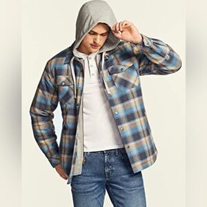 Men's Plaid Shirt Jacket in Blue and Tan